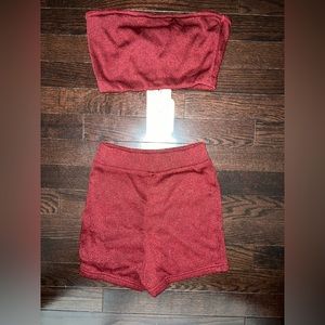 Red 2 Piece Set - High waisted Shorts and Bandau Top
